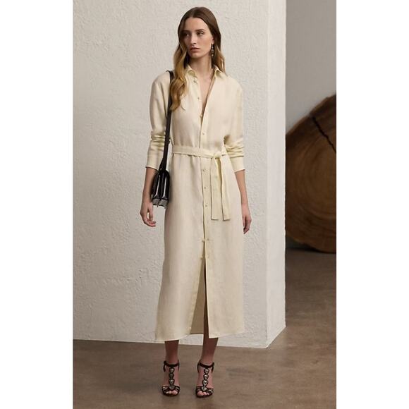 RALPH LAUREN Collection Sz 0 XS Purple Label Vicki Linen Day Shirt Dress Cream - Picture 1 of 10